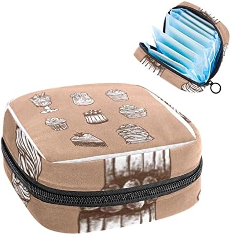Geanta de depozitare a șervețelului sanitar, pungă portabilă pentru fete fete pungă de cană menstruală, model de suc de tort pentru desert