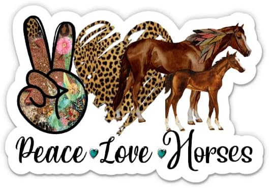 Autocolant de caii de dragoste pentru pace - autocolant de laptop de 3 - vinil impermeabil pentru mașină, telefon, sticlă de apă - Decal iubitor de cai
