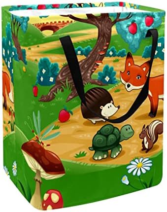 Forest Cartoon Fox Hedgehog Floral Print pliabil spălătorie Hamper, 60L coșuri de rufe impermeabile coș de spălat haine jucării