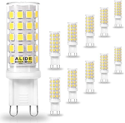 Becuri Led ALIDE G9 5w 6000K Lumina zilei rece alb strălucitor, echivalent cu Halogen 50W-60W, AC120V T4 G9 Becuri Led Bi-pin pentru iluminat pandantiv candelabru, 550lm,10 pachet