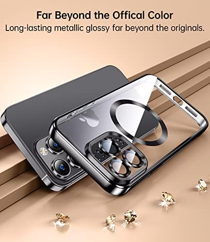 Jueshituo Magnetic Matatallic Glossy Clear pentru iPhone 12 Pro Max Carcasă cu protecție completă a acoperirii camerei [nr.1 Magneți puternici N52] [Protecția picăturilor militare] pentru fetele pentru fete, carcasă telefon -Black