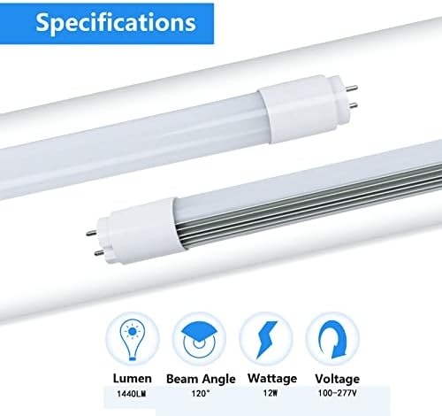 Sokply 2ft LED tub bec 12W 5000K, 1440lum T8 tub de lumină cu lentilă mată, FO17 / F17T8 / F24 T8 înlocuire lumină fluorescentă