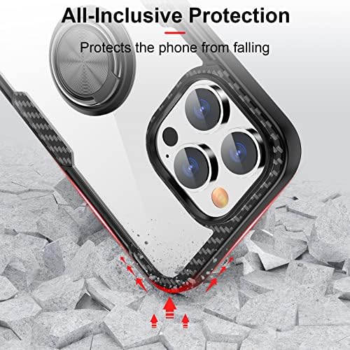 Compatibil cu carcasa iPhone 14 Pro Max, Design din fibră de Carbon carcasă anti-zgârieturi din cristal clar cu suport cu inel