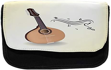 Carcasă de creion cu mandolină lunarabilă, muzical cu mandolină rusă, geantă creion cu stilou din țesătură cu fermoar dublu,