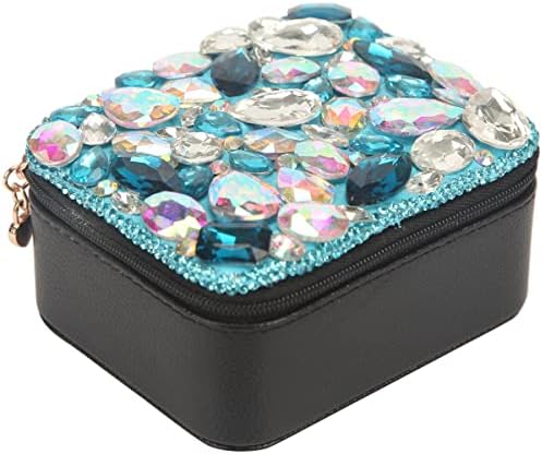 Fawziya Square Diamond Travel Jewelry Organizator Cutie, Bling Lux, stras 2 straturi Afișare Stocare depozitare-Ab albastru