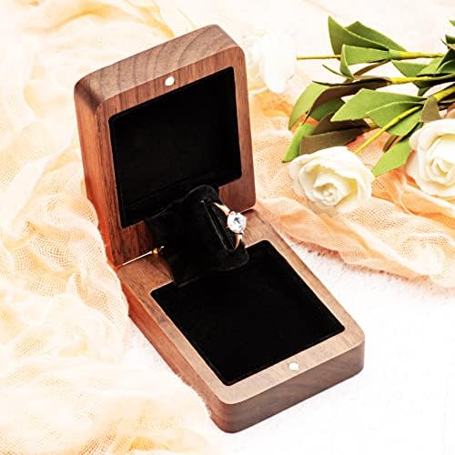 Cutie de inel rotativ din lemn pentru propunere de logodnă, carcasă de depozitare a inelului de închidere magnetică, suportul