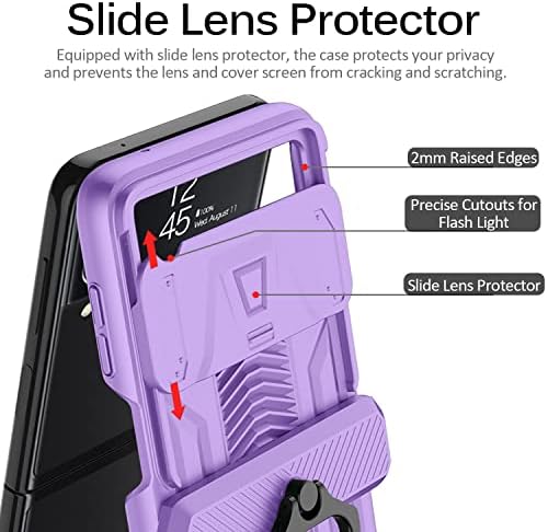 Miimall compatibil pentru Z Flip 3 caz, Galaxy Z Flip 3 caz balama protecție Kickstand camera Lens Protector caz pentru Galaxy