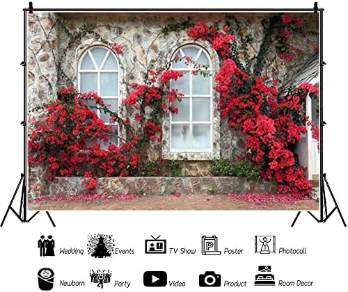 Baocicco 20x10ft Romantic roșu floare fundal Italia stil ferestre casa Piatra perete verde viță de Vie fotografie fundal cupluri