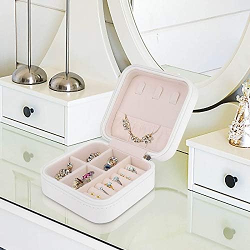 Cutie de bijuterii mici, călătorii cu un organizator mic de depozitare portabilă de depozitare pentru cercei cu inele, cadouri pentru fete pentru femei, model de fructe fundal galben