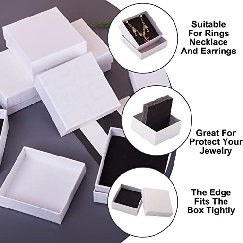 Mega Pet 12pcs pătrat carton bijuterii cutii hârtie albă Card accesorii cutii cadou caz cu burete interior pentru colier bratara