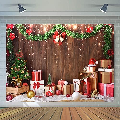 WOLADA 12x10ft Fulg De Nea aur sclipici Crăciun lemn perete vacanță fotografie fundal Xmas Rustic hambar Vintage lemn fundal