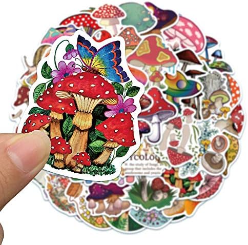 NewFUNY 50pcs ciuperci estetice pachete, drăguțe colorate de ciuperci colorate autocolante impermeabile pentru vinil pentru