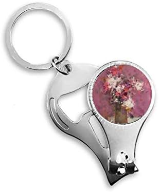 Flori roz XJJ Ulei pictură unghii Nipper inel cu chei cu chei cu chipuri de sticle