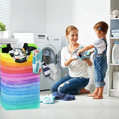 visesunny colorate Rainbow Stripe mare rufe împiedică cu mâner pliabil haine durabile împiedică spălătorie sac jucărie Bin