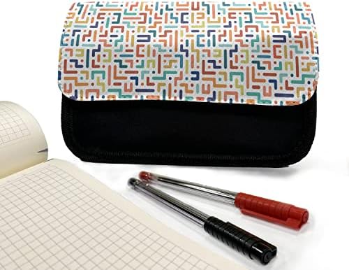 Carcasă de creion geometric lunarabil, linii de model colorat, pungă de creion cu stilou din țesătură cu fermoar dublu, 8,5
