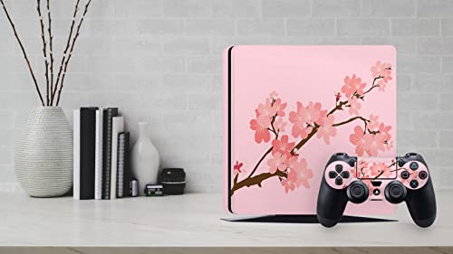 ZOOMHITSKINS PS4 Slim Skin, compatibil pentru Playstation 4 Slim, Bloom Orient Japan Flower Spring Cherrie, 1 PS4 Slim Console