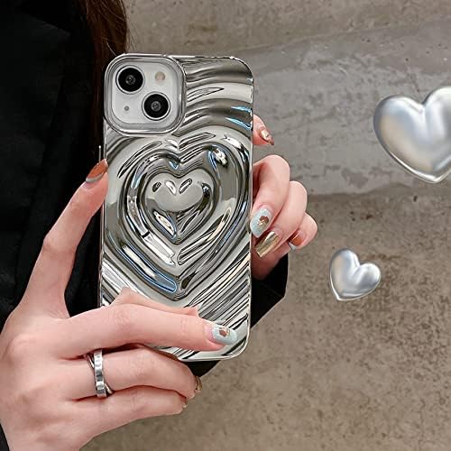 iPhone 13 Pro Love Heart Carcasă, modă drăguță Silicon moale Electroplate argintiu 3D apă 3d apă Bling Bling Glitter rezistent
