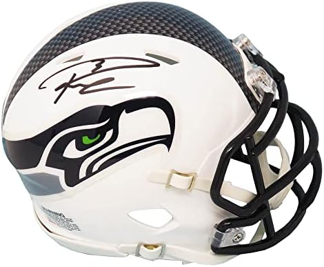 Russell Wilson a semnat Seattle Seahawks Plat Alb Mat Riddell Speed mini cască-autografe NFL mini căști