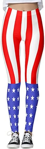 American Flag Patriotic Leggging Femei înalte cu talie SUA Pantaloni de pavilion cu talie înaltă, confortabile, compresie ușoară