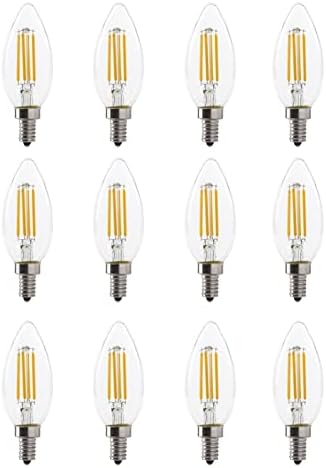 Xtricity LED E12 bec, B11 3.5 W Bec candelabru cu filament torpilă, echivalent 40W, B11 bec LED 3000k alb moale, 300 lumeni, B11 E12 lumină reglabilă, 120V, bază candelabru, sticlă transparentă,