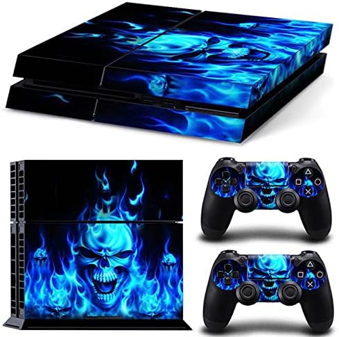 PS4 piele Set vinil autocolant Decal pentru Playstation 4 consola Dualshock 2 controlere - Blue Flame Skull