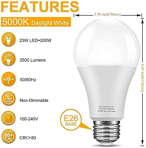 Unilamp 12-Pack A21 E26 LED Becuri 23w 2500 lumeni, Lumina zilei alb 5000K, 12-Pack A19 60W echivalent LED bec 900 lumeni,