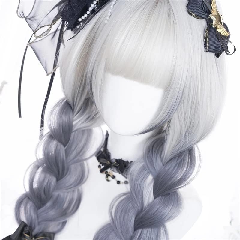 DOUBA Păr Sintetic Gradient albastru-verde/Violet Gri Cosplay peruca cu breton lung drept Lolita Stil Femei peruca