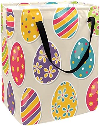 Coș de rufe Kapotofu cu mâner, model fericit de ouă de Paște coș mare de depozitare din bumbac pliabil pentru haine