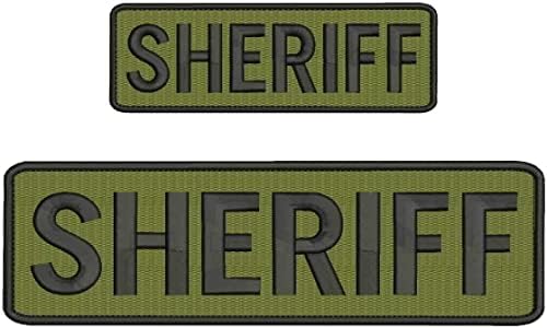 Sheriff broderie Patch 3x8 și 2x6 inch cârlig od Verde. Regulat Broderie Pânză Tesatura Sheriff Patch
