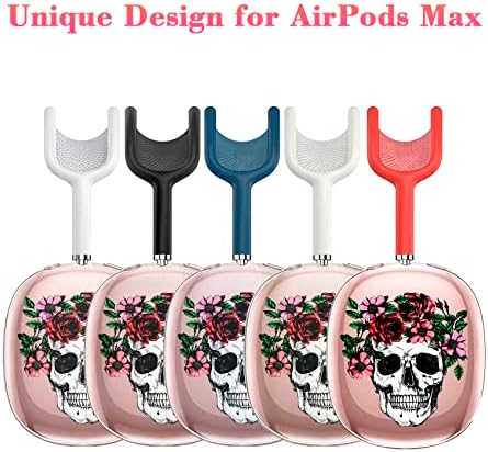Aiderlot AirPods Max Clear Cover Carcasă, Craniu drăguț și Flori Design, carcasă moale TPU moale, compatibilă AirPods Max,