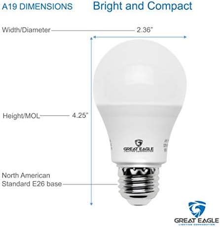 Bec LED great EAGLE lighting CORPORATION A19, 9w, listat UL, 5000K, 750 lumeni, Non-dimmable, înlocuire Standard