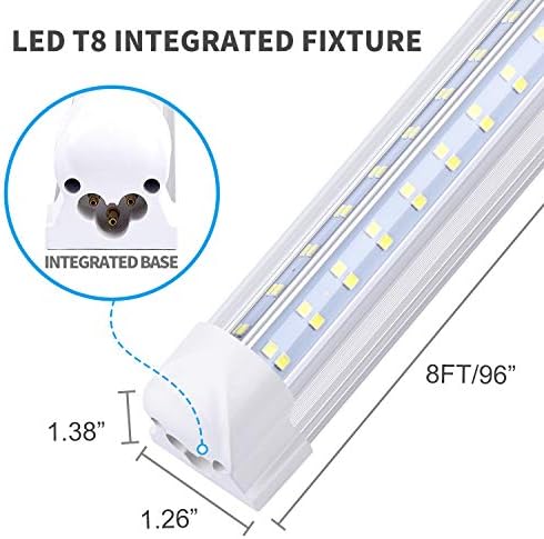 SOMLIGHT Linkable LED Shop Light, 8ft 120W 14400LM 6000K alb rece, în formă de V 4 rânduri T8 LED Tube Lights, capac clar,