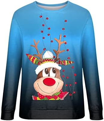 ticcoy femei Crăciun Reindeer Bluze Gradient Grafic Imprimate Maneca lunga Topuri Casual Crewneck culoare bloc Tricouri