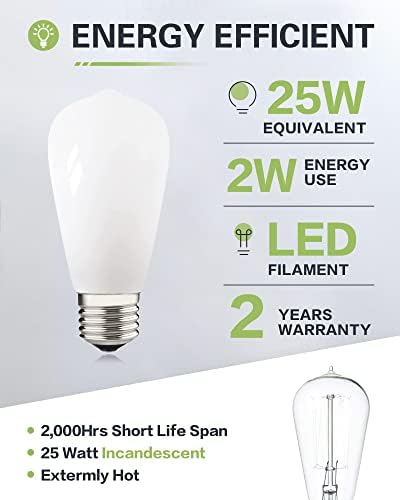 LUMILECT Dimmable Milky ST64 Edison bec 25W echivalent, alb moale 3000k, E26 standard base LED bec cu Filament Invizibil, Deep