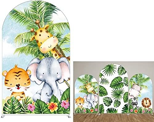 KONPON Tropical Jungle arcuit fundal acoperi pentru Wild O Zi de naștere petrecută Animal Adventures arcuit perete standuri acoperă Safari Party Decor 2. 5X6FT GX-410