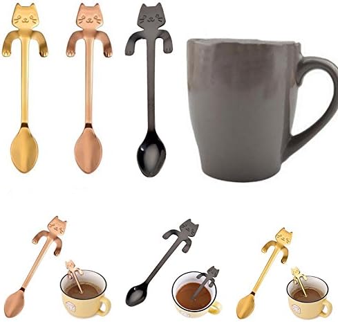 Spoon Maserfaliw Din Oțel Inoxidabil Cute Cat Hanging Cup Design Cafea Băutură Lingură Bucătărie Veselă-Trandafir Auriu, Clasic