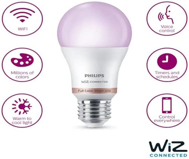 PHILIPS Color și Tunable White A19 LED 60W echivalent Dimmable Wi-Fi Wiz Connected Smart LED bec, Control ușor cu aplicație