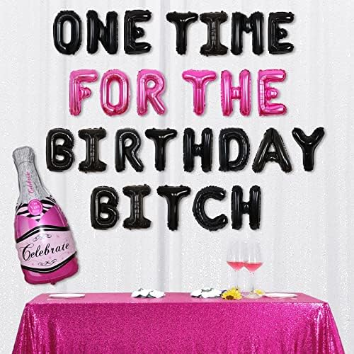 Decoratiuni de petrecere de aniversare pentru fete femei Roz Aprins - o singură dată pentru ziua de naștere baloane de cățea, sticlă de șampanie roz balon din folie pentru 18 25 30 40 Femei fete Consumabile amuzante pentru petreceri de ziua de naștere