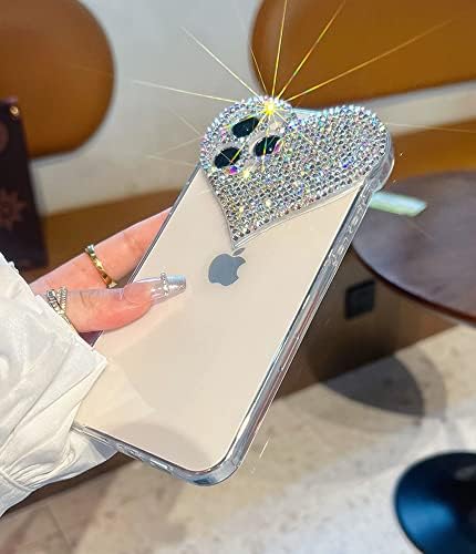 Poower compatibil cu carcasa iPhone 13 Pro Max, copertă telefonică de design de inimă 3D cu girly bling Diamond Rhinestone