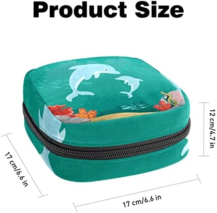Geantă de perioadă, Geantă de depozitare a șervețelului sanitar, geantă portabilă cu fermoar cu tampon Menstrual pungă pentru menstruație Feminină geantă pentru prima perioadă pentru fete doamne, desene animate Ocean Whale Coral Fish