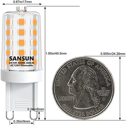 SANSUN G9 Becuri LED 40 Watt T4 G9 echivalent lampă cu Halogen, 3000k alb moale, AC120V Dimmable Flicker Free, 6-Pack