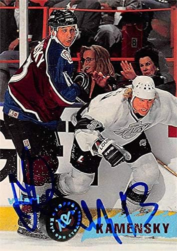Autograf depozit 620602 Card de hochei autografat Valeri Kamensky - Colorado Avalanche, SC 1995 Topps Stadium Club - nr.161