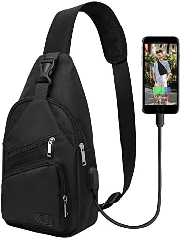 Geantă de sling amj pentru bărbați pentru femei umăr pentru rucsac pungi de piept de crossbody pack cu cablu USB pentru excursie
