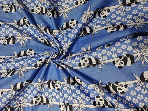 Bumbac POPLIN drăguț Panda Albastru imprimare 58 larg de curte