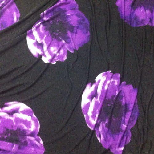 Negru 4way Stretch W / Violet Mare florale Tesatura 60 largă de Yds